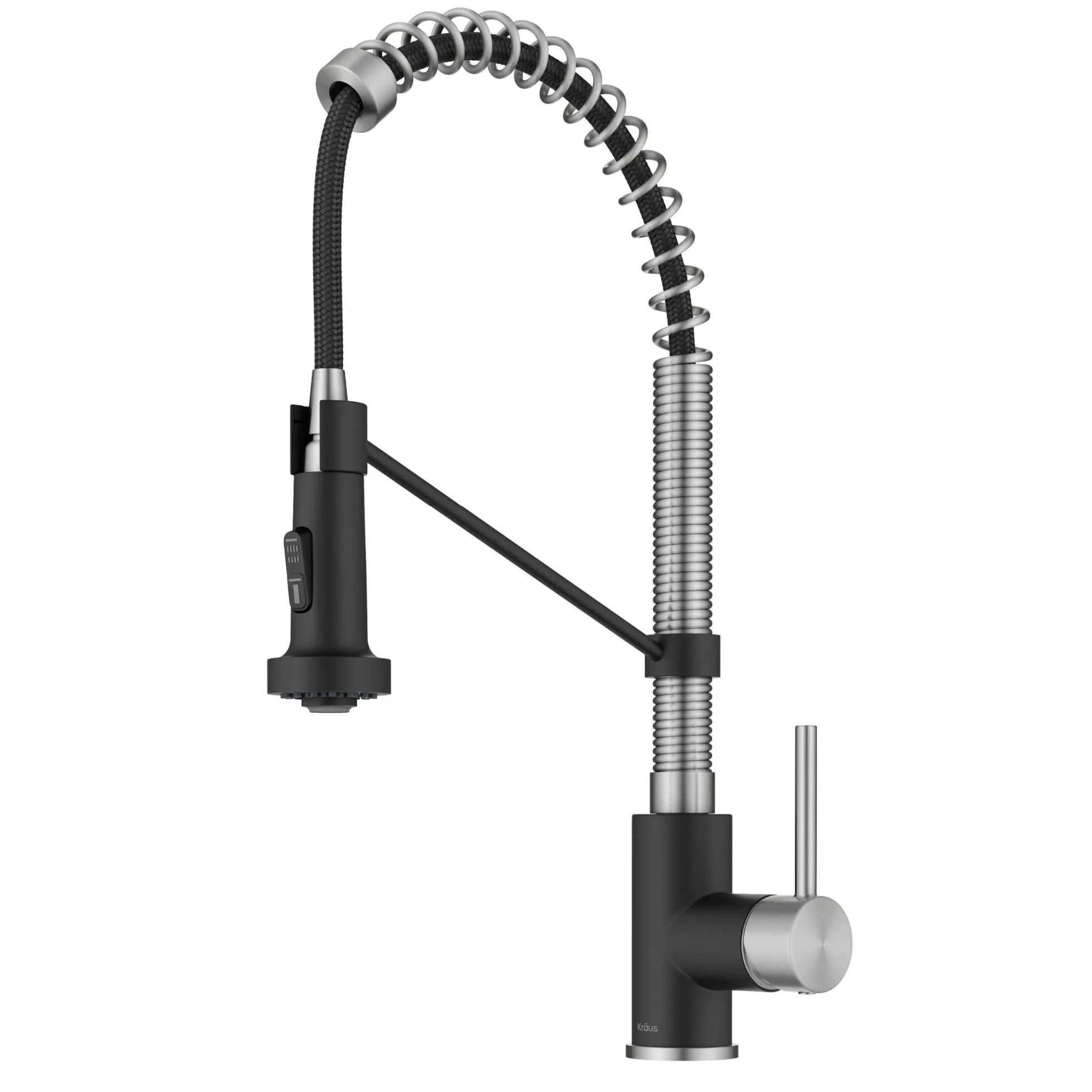 Commercial Style 2-Function Single Handle Pull Down Kitchen Faucet in Stainless Steel / Matte Black