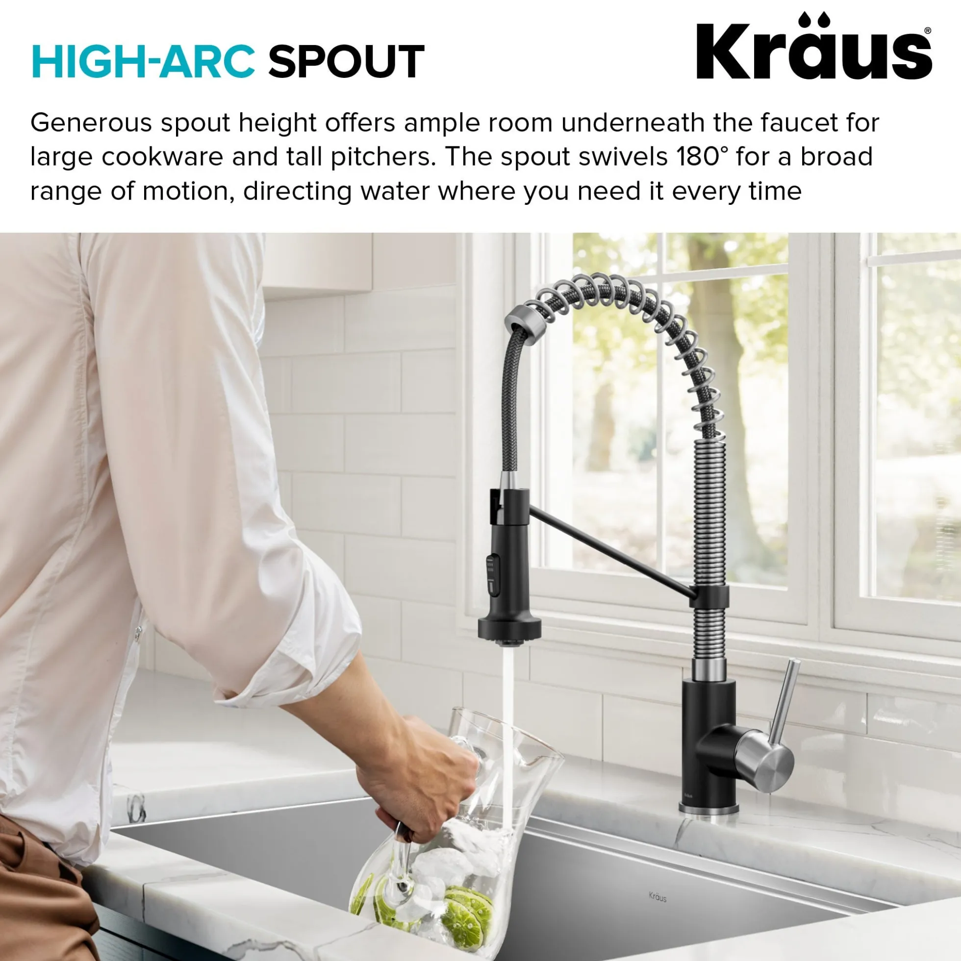 Commercial Style 2-Function Single Handle Pull Down Kitchen Faucet in Stainless Steel / Matte Black