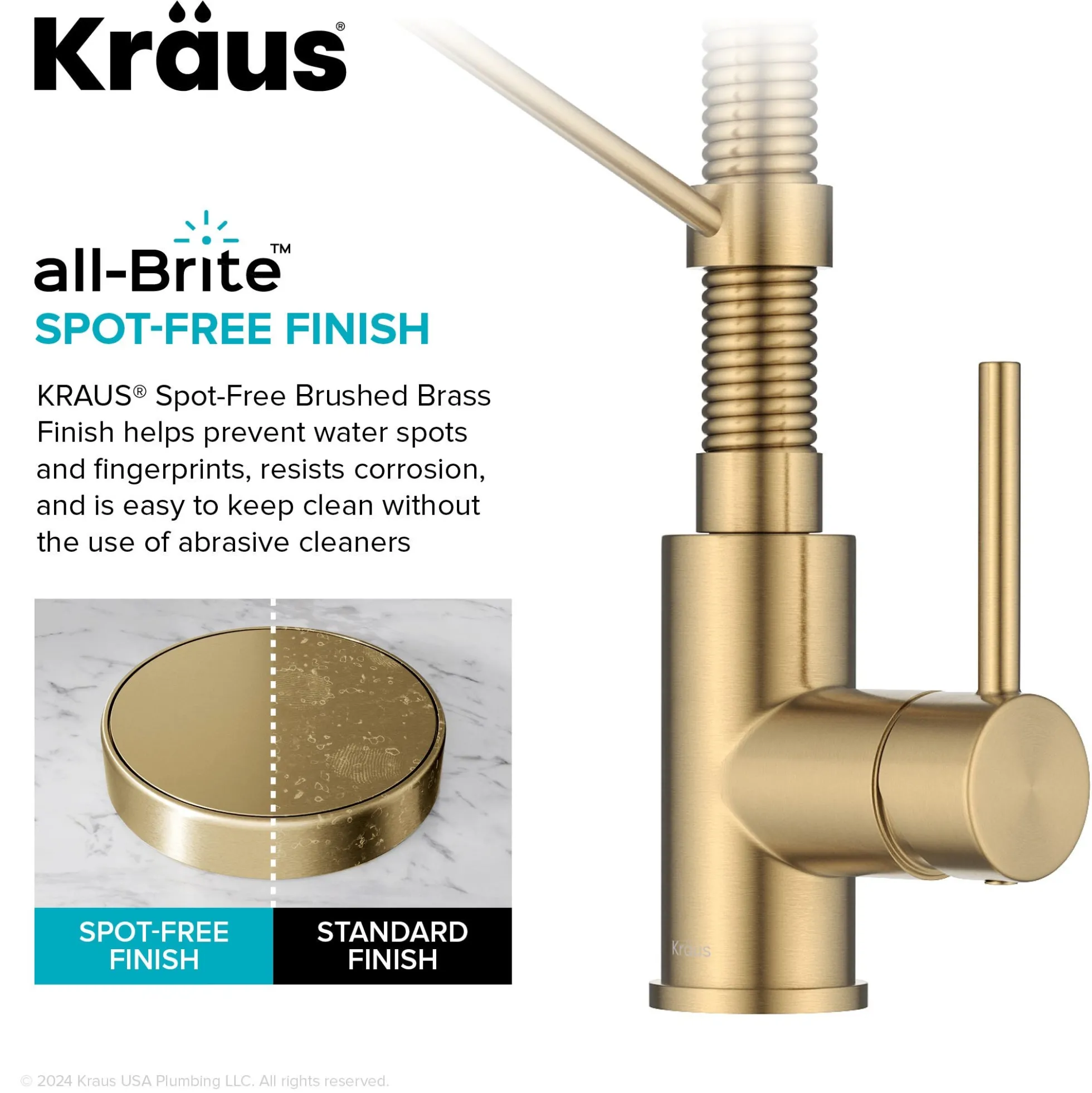 Commercial Style 2-Function Single Handle Pull Down Kitchen Faucet in Spot-Free Brushed Brass