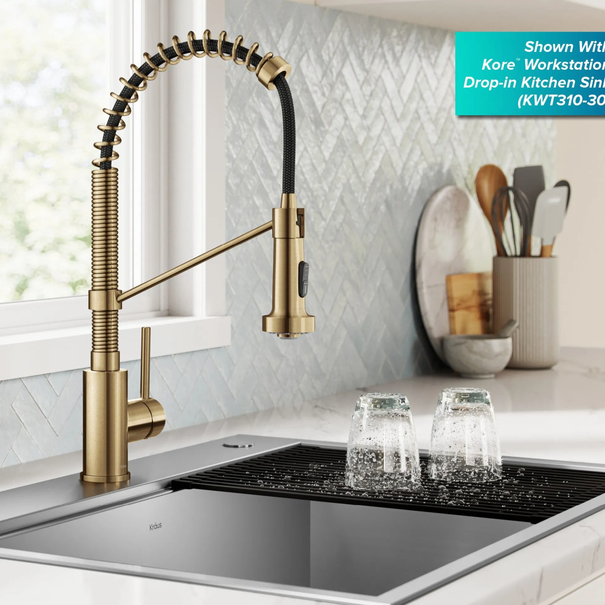 Commercial Style 2-Function Single Handle Pull Down Kitchen Faucet in Spot-Free Brushed Brass