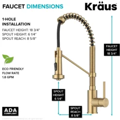 Commercial Style 2-Function Single Handle Pull Down Kitchen Faucet in Spot-Free Brushed Brass