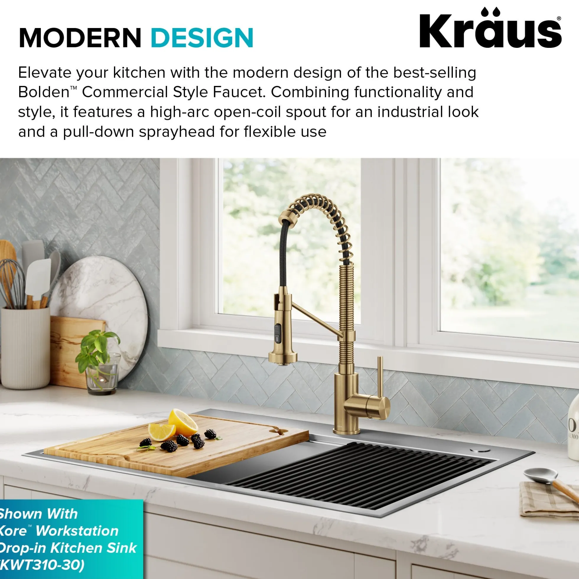 Commercial Style 2-Function Single Handle Pull Down Kitchen Faucet in Spot-Free Brushed Brass