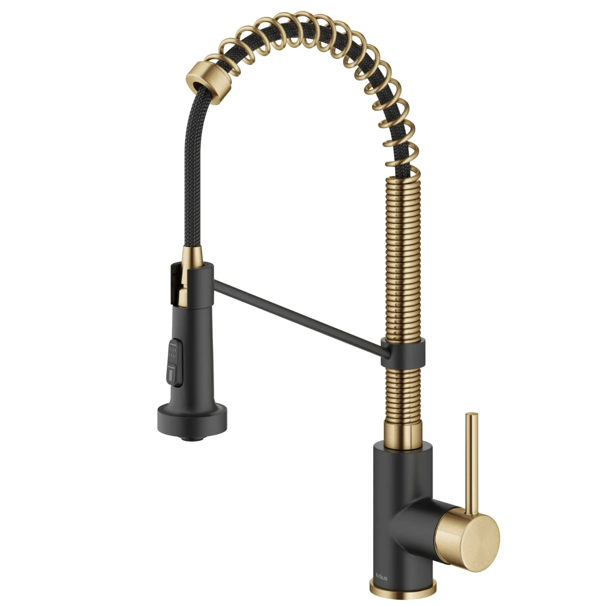 Commercial Style 2-Function Single Handle Pull Down Kitchen Faucet in Brushed Brass / Matte Black