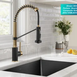 Commercial Style 2-Function Single Handle Pull Down Kitchen Faucet in Brushed Brass / Matte Black