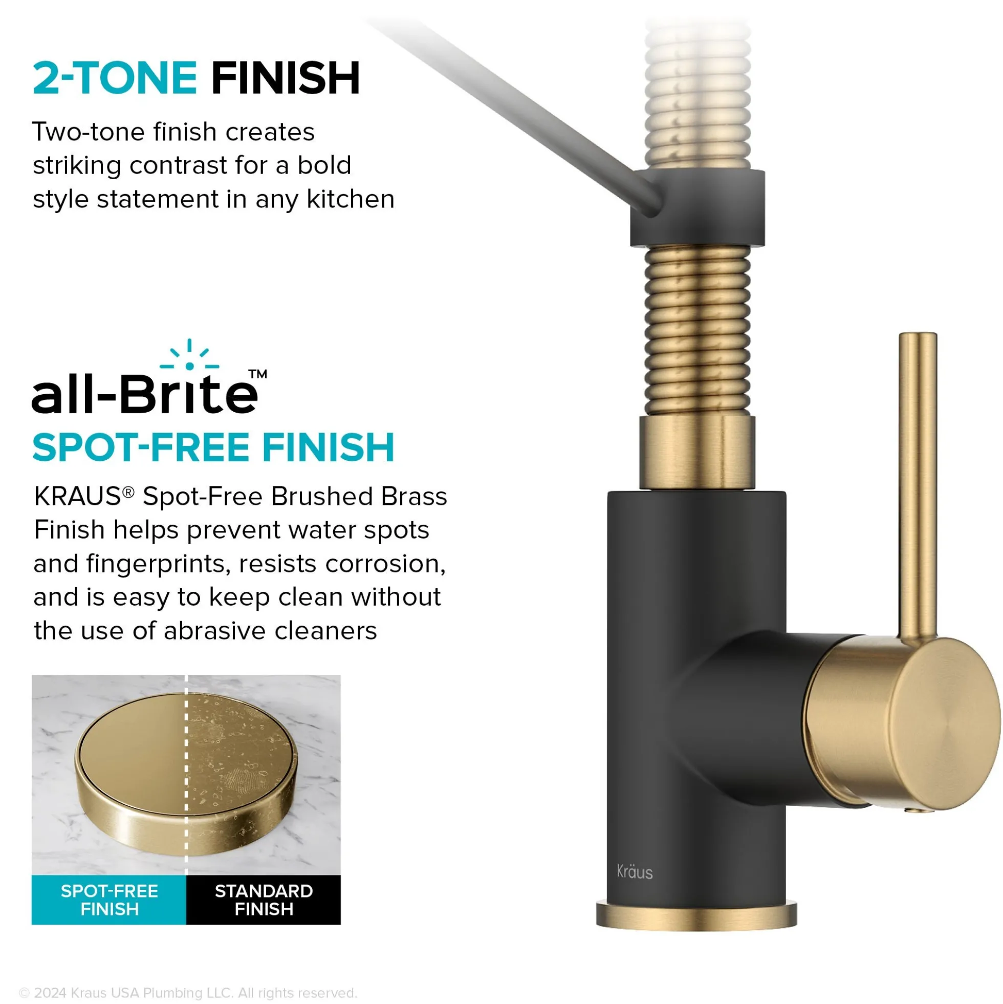 Commercial Style 2-Function Single Handle Pull Down Kitchen Faucet in Brushed Brass / Matte Black