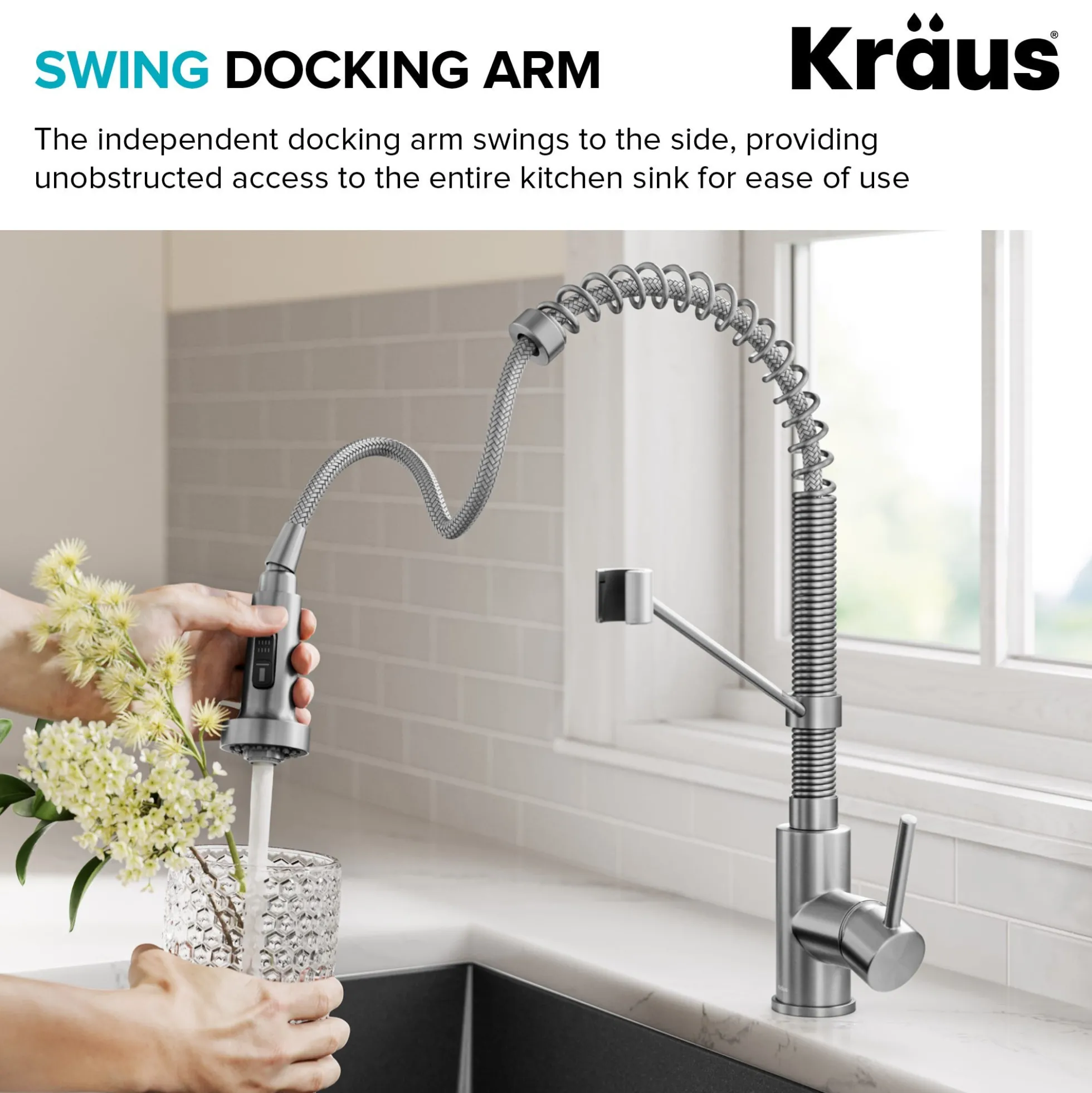 Commercial Style 2-Function Single Handle Pull Down Kitchen Faucet in Brushed Brass / Matte Black
