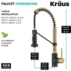 Commercial Style 2-Function Single Handle Pull Down Kitchen Faucet in Brushed Brass / Matte Black