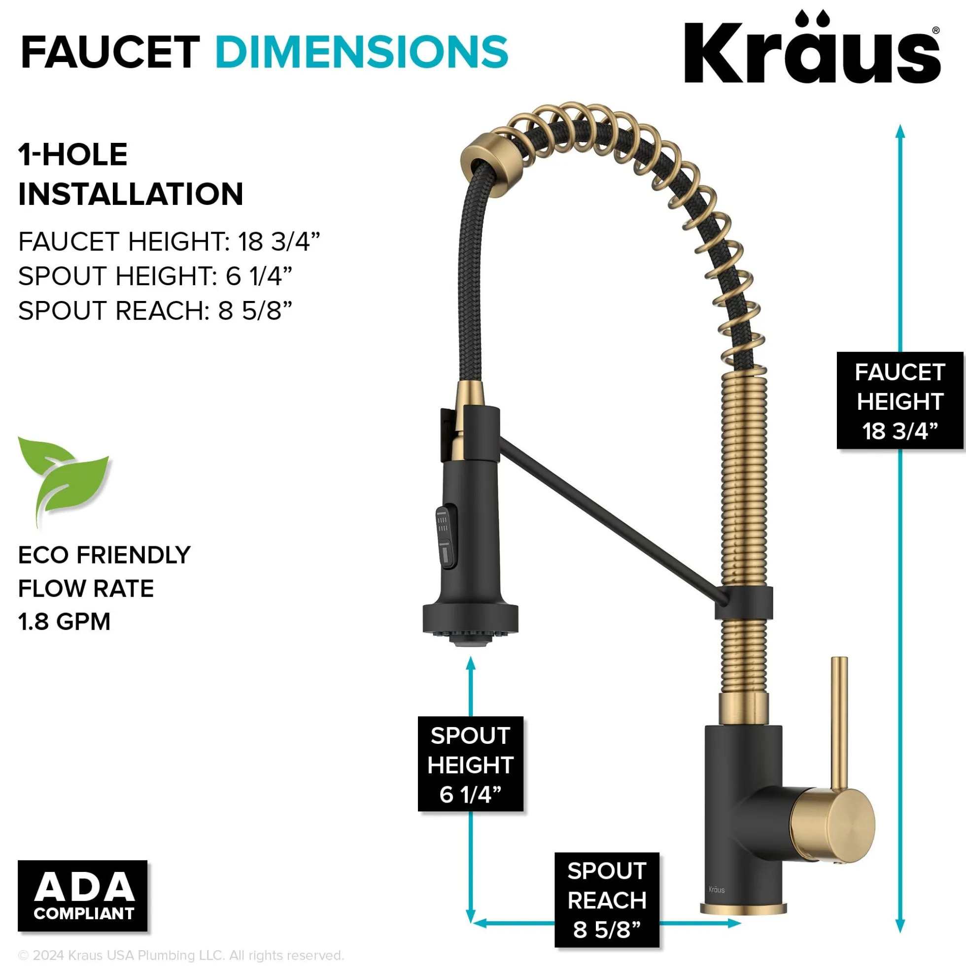 Commercial Style 2-Function Single Handle Pull Down Kitchen Faucet in Brushed Brass / Matte Black