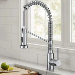 Commercial Style 2-Function Single Handle Pull Down Kitchen Faucet in Chrome