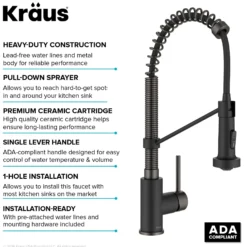 Commercial Style 2-Function Single Handle Pull Down Kitchen Faucet in Matte Black / Black Stainless