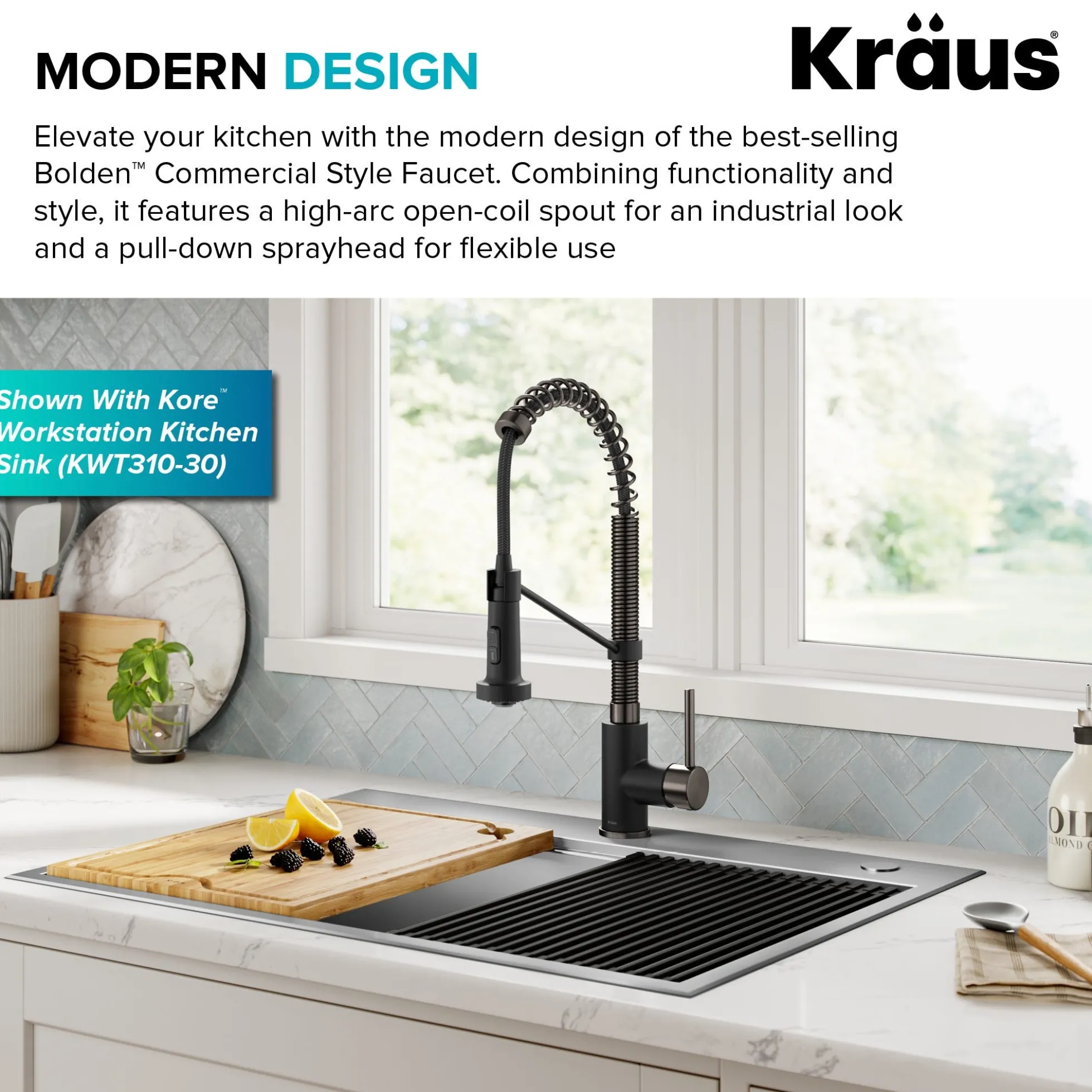 Commercial Style 2-Function Single Handle Pull Down Kitchen Faucet in Matte Black / Black Stainless