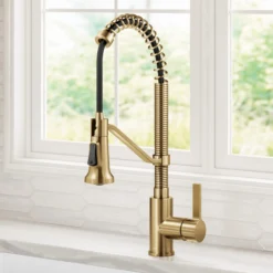 Commercial Style 2-Function Single Handle Pull Down Kitchen Faucet in Spot-Free Brushed Brass