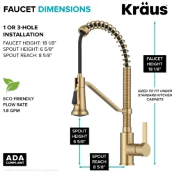 Commercial Style 2-Function Single Handle Pull Down Kitchen Faucet in Spot-Free Brushed Brass