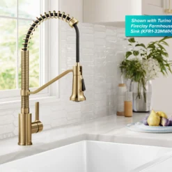 Commercial Style 2-Function Single Handle Pull Down Kitchen Faucet in Spot-Free Brushed Brass