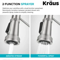 Commercial Style 2-Function Single Handle Pull Down Kitchen Faucet in Spot-Free Brushed Brass / Matte Black