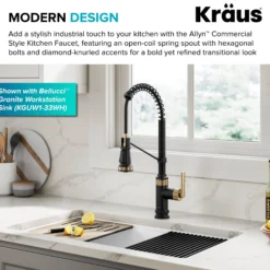 Commercial Style 2-Function Single Handle Pull Down Kitchen Faucet in Spot-Free Brushed Brass / Matte Black