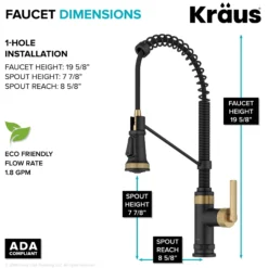 Commercial Style 2-Function Single Handle Pull Down Kitchen Faucet in Spot-Free Brushed Brass / Matte Black