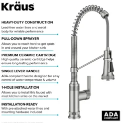 Commercial Style 2-Function Single Handle Pull Down Kitchen Faucet in Spot-Free Stainless Steel