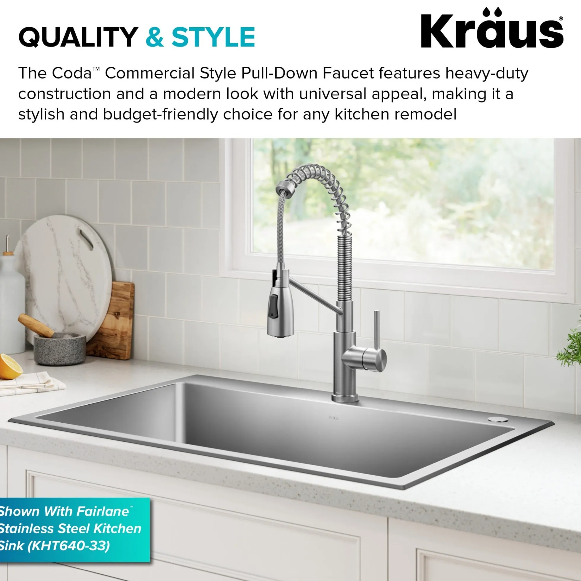 Commercial Style 2-Function Single Handle Pull Down Kitchen Faucet in Spot-Free Stainless Steel