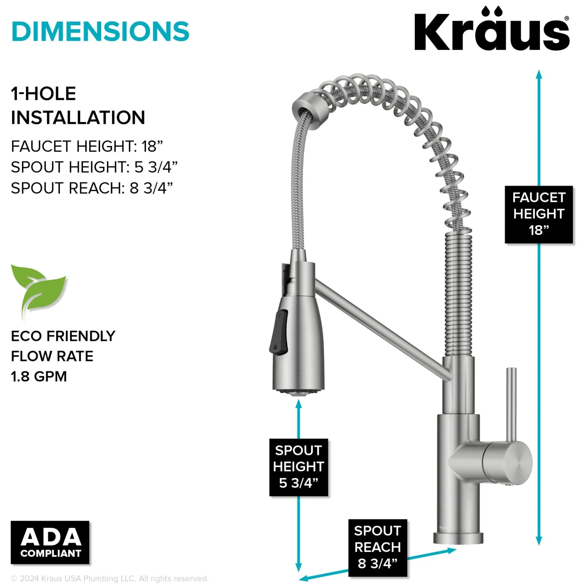Commercial Style 2-Function Single Handle Pull Down Kitchen Faucet in Spot-Free Stainless Steel