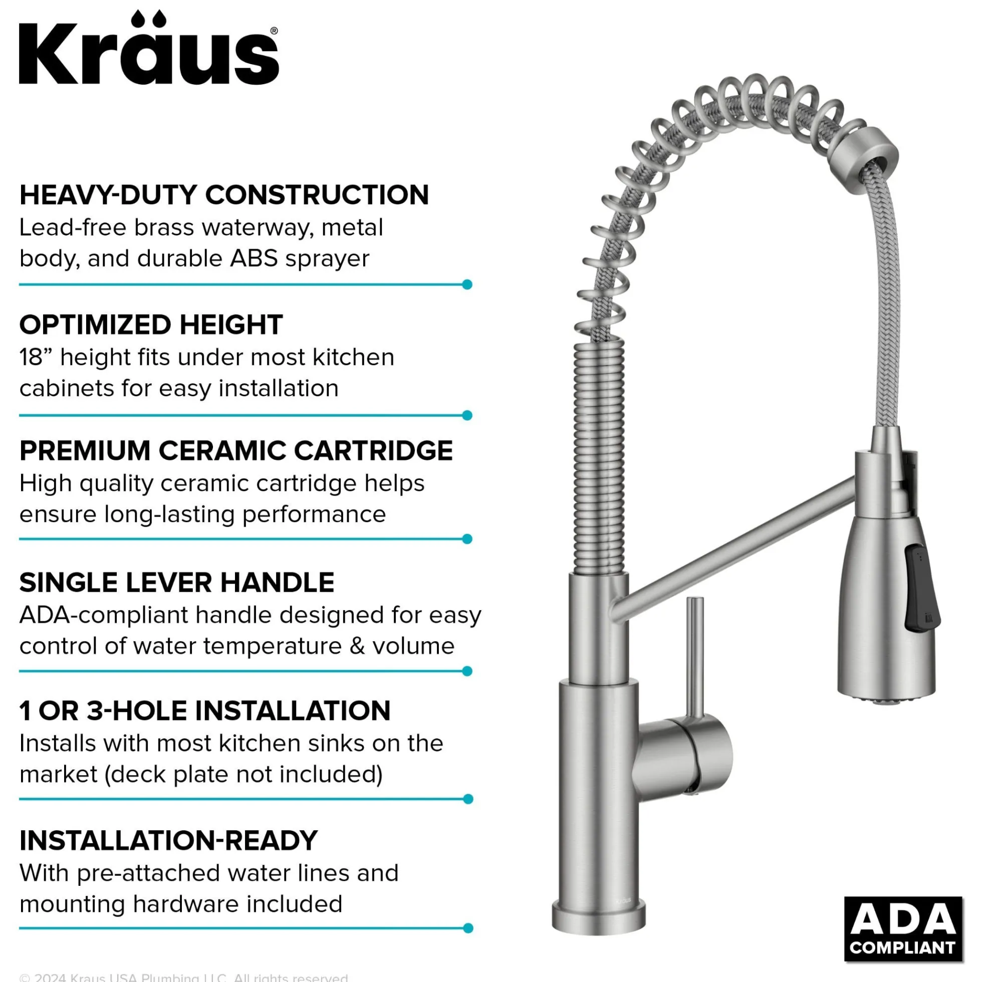 Commercial Style 2-Function Single Handle Pull Down Kitchen Faucet in Spot-Free Stainless Steel