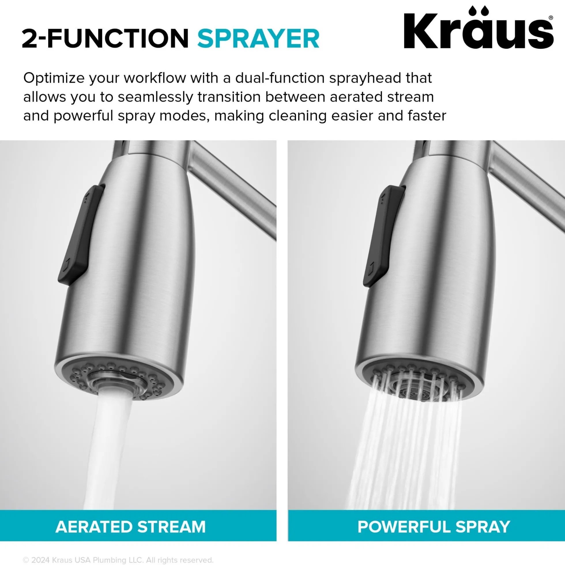 Commercial Style 2-Function Single Handle Pull Down Kitchen Faucet in Spot-Free Stainless Steel