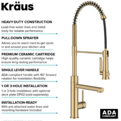 Commercial Style 2-Function Single Handle Pull Down Kitchen Faucet with Pot Filler in Spot-Free Brushed Brass
