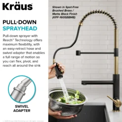 Commercial Style 2-Function Single Handle Pull Down Kitchen Faucet with Pot Filler in Spot-Free Brushed Brass