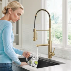 Commercial Style 2-Function Single Handle Pull Down Kitchen Faucet with Pot Filler in Spot-Free Brushed Brass