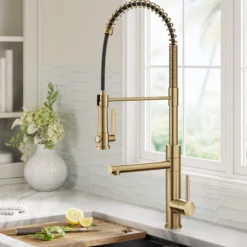 Commercial Style 2-Function Single Handle Pull Down Kitchen Faucet with Pot Filler in Spot-Free Brushed Brass