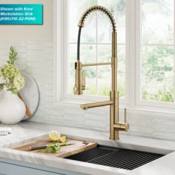 Commercial Style 2-Function Single Handle Pull Down Kitchen Faucet with Pot Filler in Spot-Free Brushed Brass