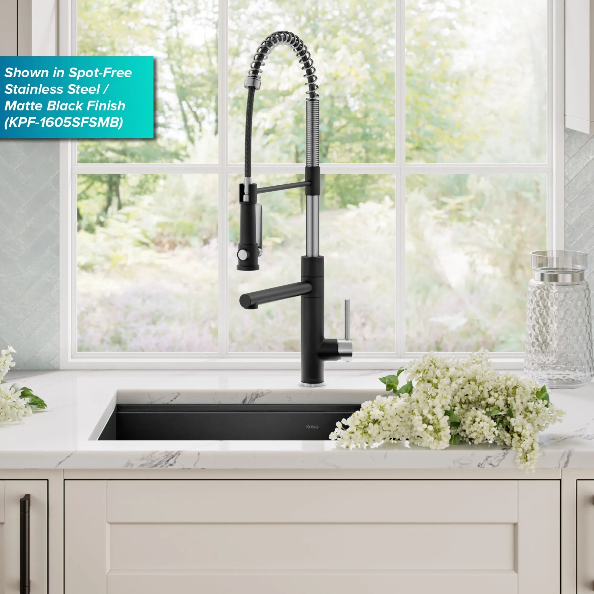 Commercial Style 2-Function Single Handle Pull Down Kitchen Faucet with Pot Filler in Spot-Free Brushed Brass / Matte Black