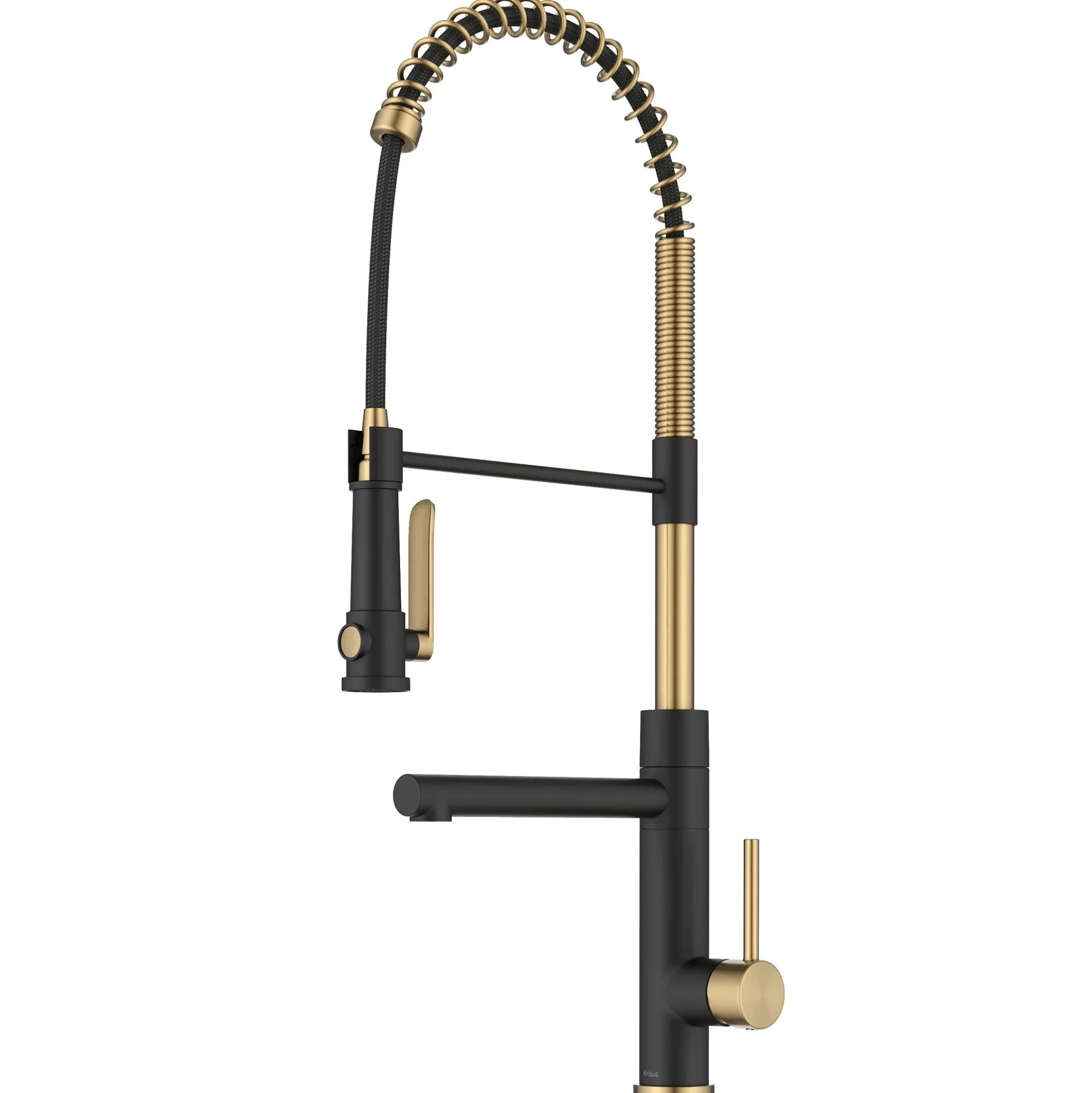 Commercial Style 2-Function Single Handle Pull Down Kitchen Faucet with Pot Filler in Spot-Free Brushed Brass / Matte Black