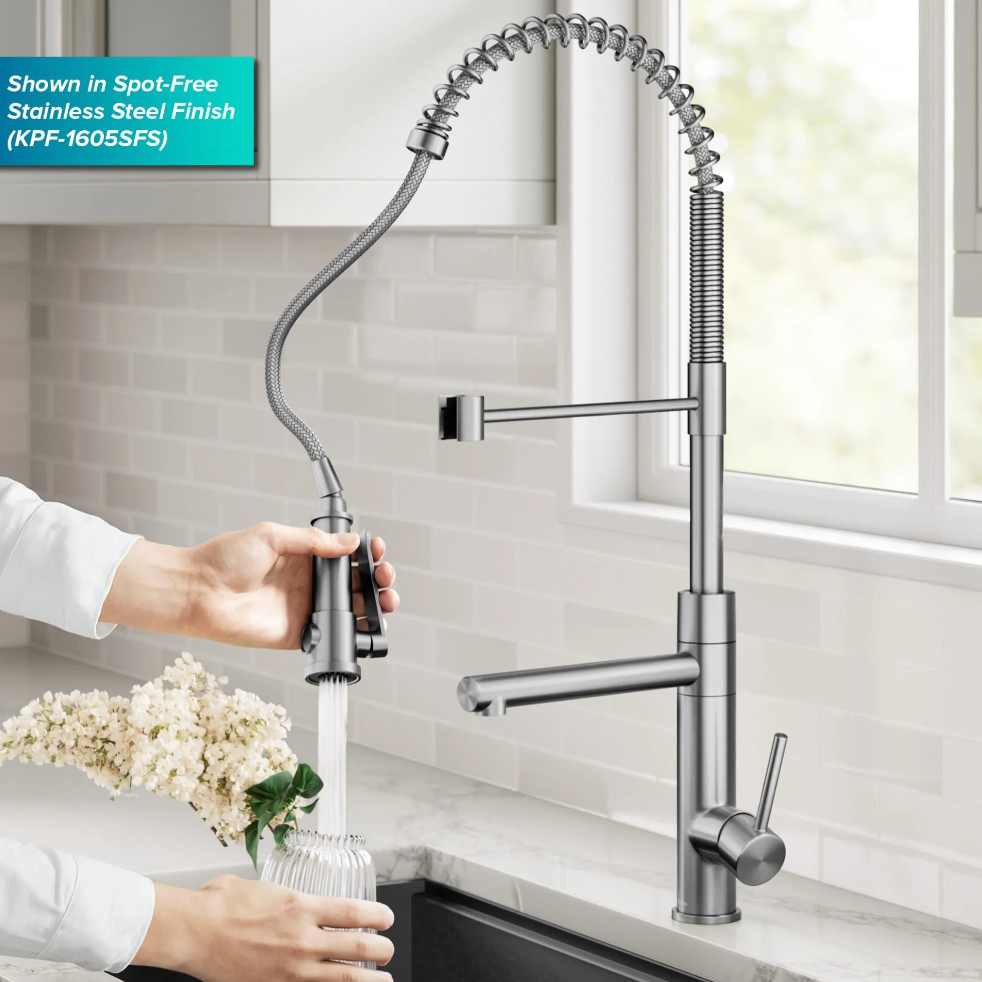 Commercial Style 2-Function Single Handle Pull Down Kitchen Faucet with Pot Filler in Spot-Free Brushed Brass / Matte Black