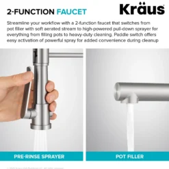 Commercial Style 2-Function Single Handle Pull Down Kitchen Faucet with Pot Filler in Matte Black