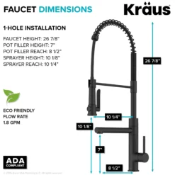 Commercial Style 2-Function Single Handle Pull Down Kitchen Faucet with Pot Filler in Matte Black