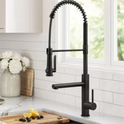 Commercial Style 2-Function Single Handle Pull Down Kitchen Faucet with Pot Filler in Matte Black