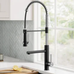 Commercial Style 2-Function Single Handle Pull Down Kitchen Faucet with Pot Filler in Spot-Free Stainless Steel / Matte Black