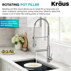 Commercial Style 2-Function Single Handle Pull Down Kitchen Faucet with Pot Filler in Spot-Free Stainless Steel / Matte Black
