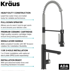 Commercial Style 2-Function Single Handle Pull Down Kitchen Faucet with Pot Filler in Spot-Free Stainless Steel / Matte Black