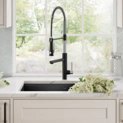 Commercial Style 2-Function Single Handle Pull Down Kitchen Faucet with Pot Filler in Spot-Free Stainless Steel / Matte Black