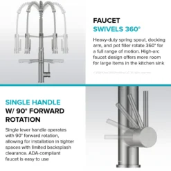 Commercial Style 2-Function Single Handle Pull Down Kitchen Faucet with Pot Filler in Spot-Free Stainless Steel / Matte Black