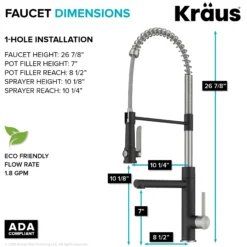 Commercial Style 2-Function Single Handle Pull Down Kitchen Faucet with Pot Filler in Spot-Free Stainless Steel / Matte Black
