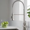 Commercial Style Kitchen Faucet with Deck Plate and Soap Dispenser in all-Brite Spot Free Stainless Steel