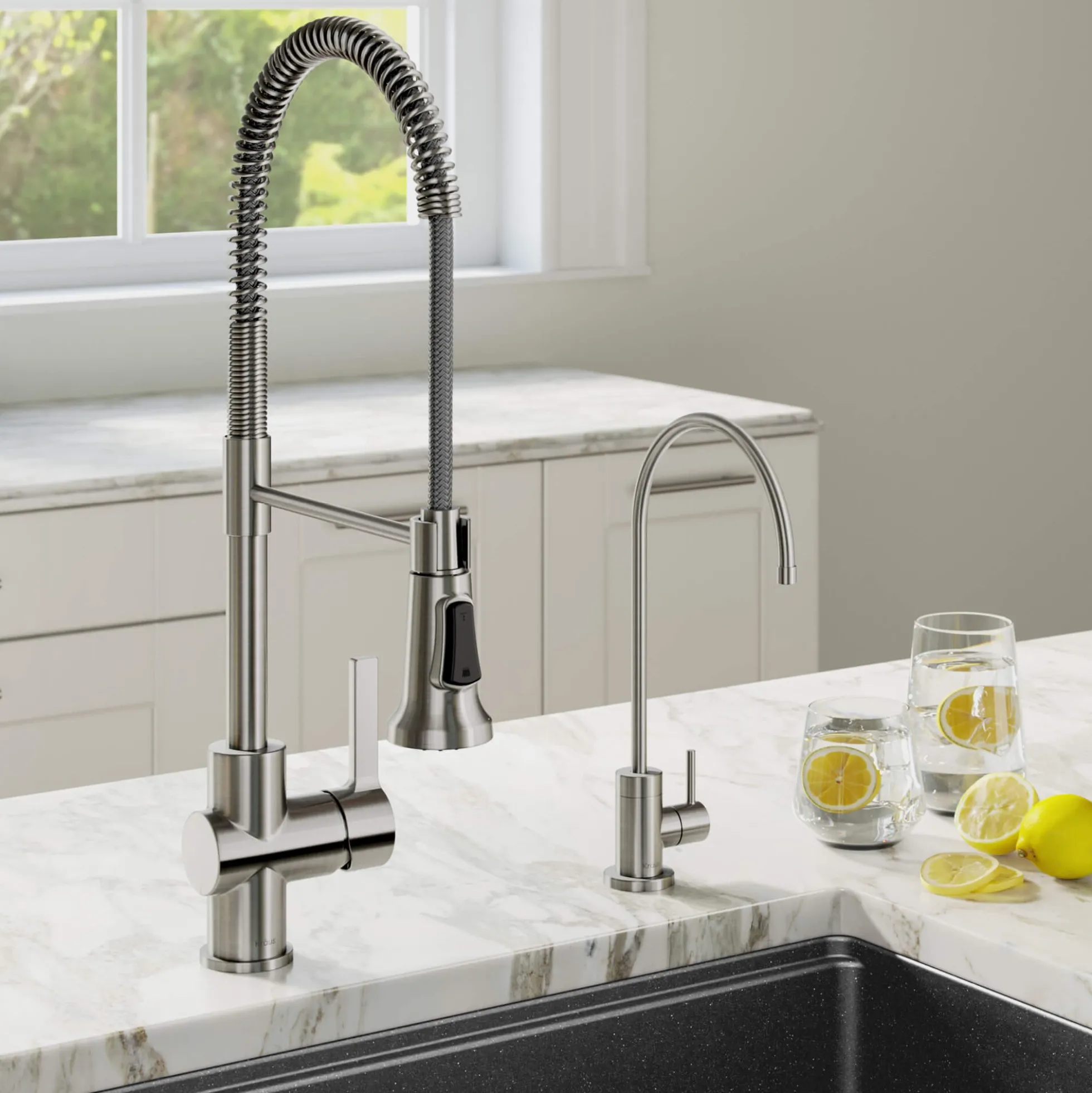 Commercial Style Kitchen Faucet and Water Filter Faucet Combo in Spot Free Stainless Steel