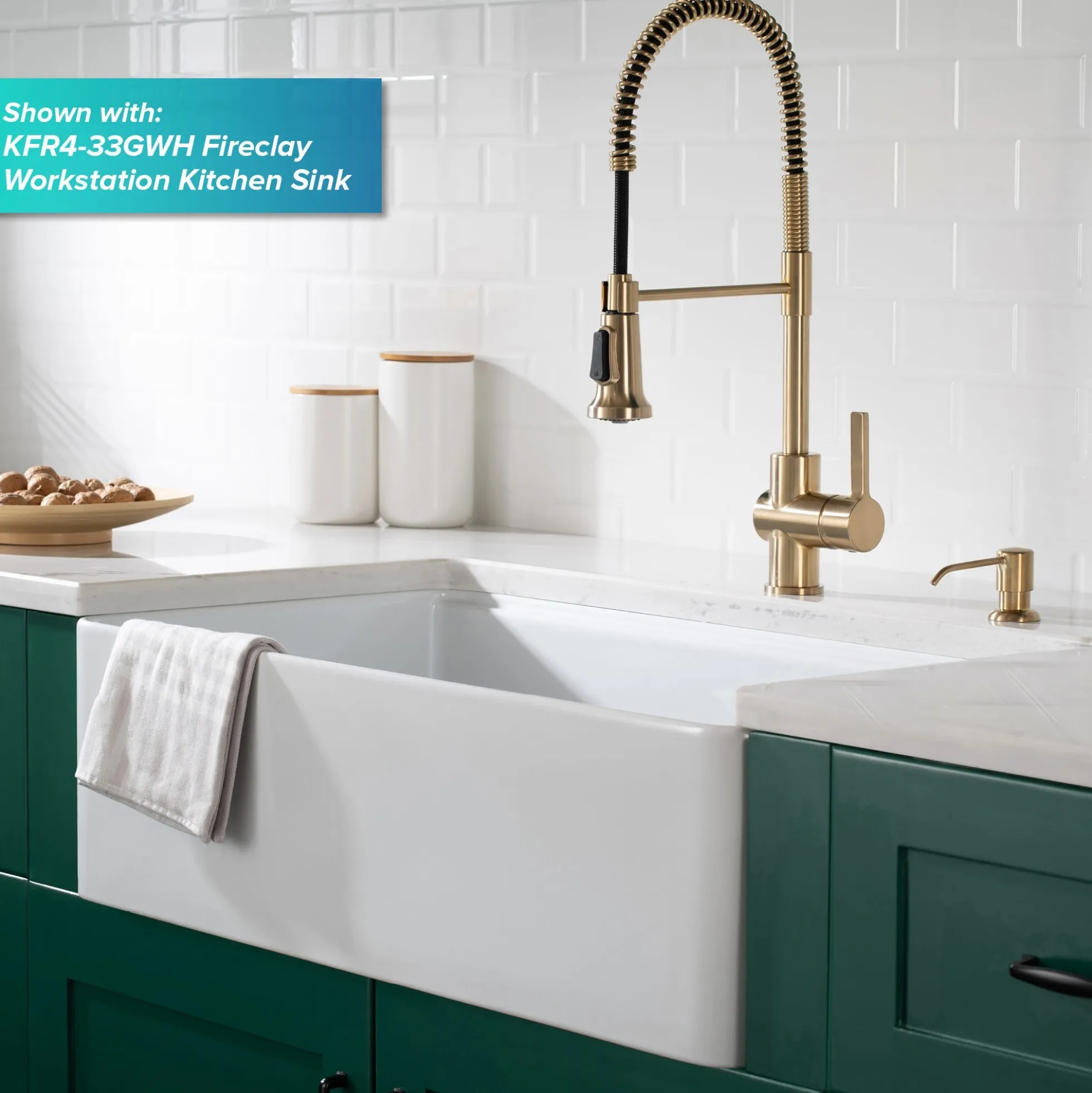 Commercial Style Kitchen Faucet with Deck Plate and Soap Dispenser in Spot Free Antique Champagne Bronze