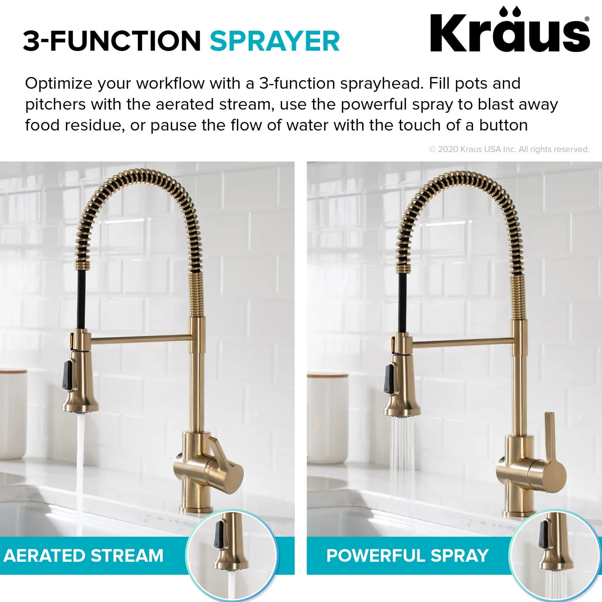 Commercial Style Kitchen Faucet with Deck Plate and Soap Dispenser in Spot Free Antique Champagne Bronze
