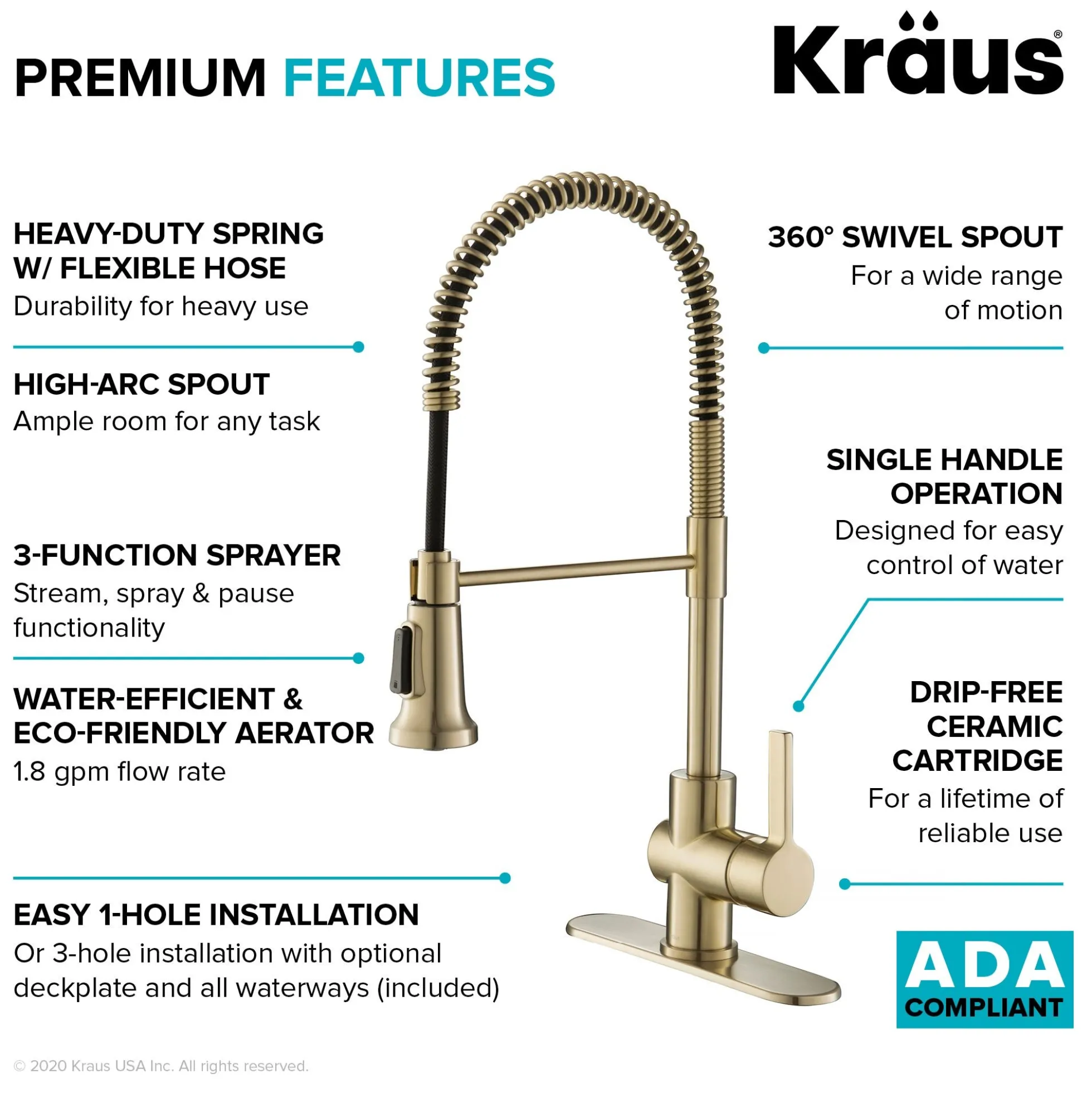 Commercial Style Kitchen Faucet and Water Filter Faucet Combo in Spot Free Antique Champagne Bronze