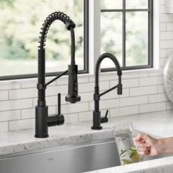 Commercial Style Pull Down Kitchen Faucet and Water Filter Faucet Combo in Matte Black