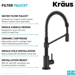 Commercial Style Pull Down Kitchen Faucet and Water Filter Faucet Combo in Matte Black